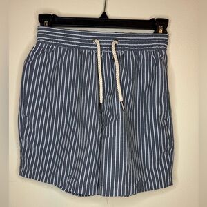 Fair Harbor Blue White Stripe Swim Shorts Elastic Waist Drawstring Kids M